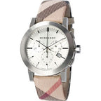 Burberry The City Nova White Dial Checked Brown Leather Strap Watch for Men - BU9357
