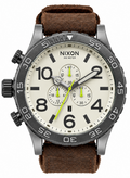 Nixon 51-30 Chronograph Beige Dial Brown Leather Strap Watch for Men - A124-1388