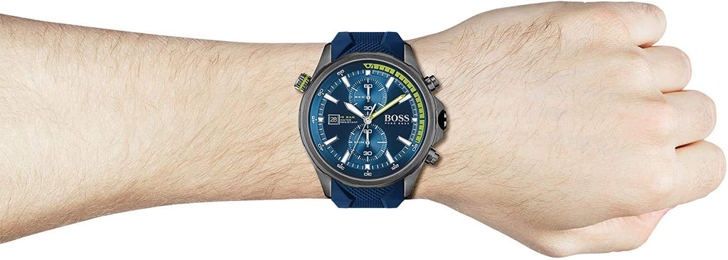 Hugo Boss Globetrotter Blue Dial Blue Silicone Strap Watch for Men - 1513821