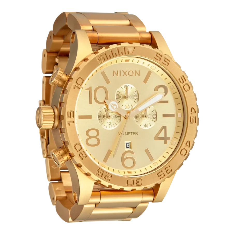 Nixon 51-30 Chronograph Gold Dial Gold Steel Strap Watch for Men - A083-502