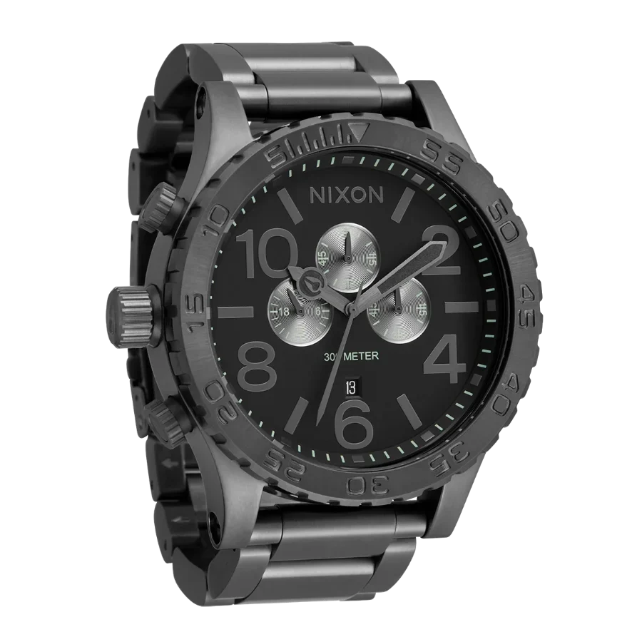 Nixon 51-30 Chronograph Grey Dial Grey Steel Strap Watch for Men - A083-1062