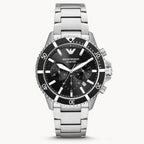 Emporio Armani Diver Chronograph Quartz Black Dial Silver Steel Strap Watch For Men - AR11360