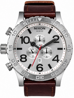 Nixon 51-30 Chronograph Silver Dial Brown Leather Strap Watch for Men - A124-1113
