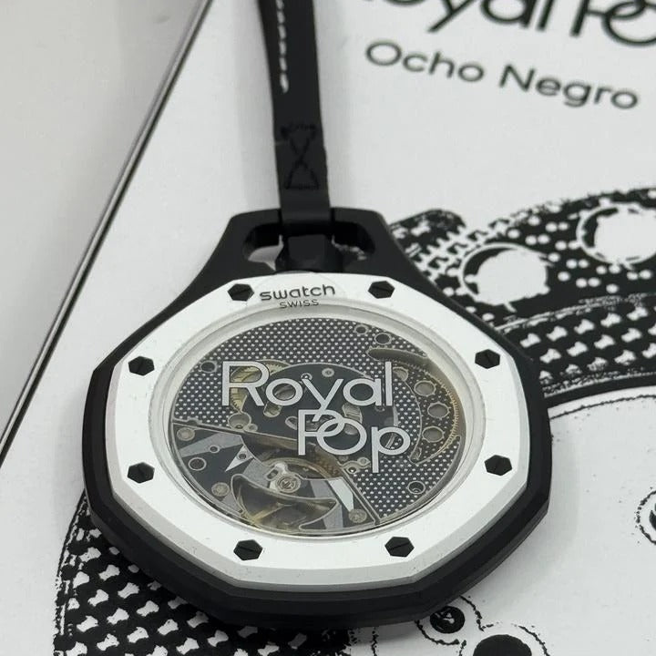 Swatch x AP Royal Pop Black Dial Black Leather Lanyard Watch for Men - Ocho Negro