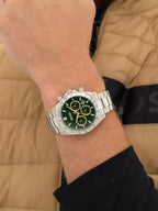 Hugo Boss Hero 2.0 Chronograph Green Dial Silver Steel Strap Watch for Men - 1514268