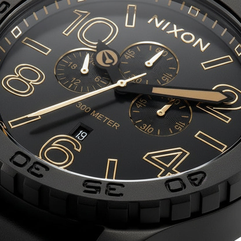 Nixon 51-30 Chronograph Black Dial Black Steel Strap Watch for Men - A083-1041