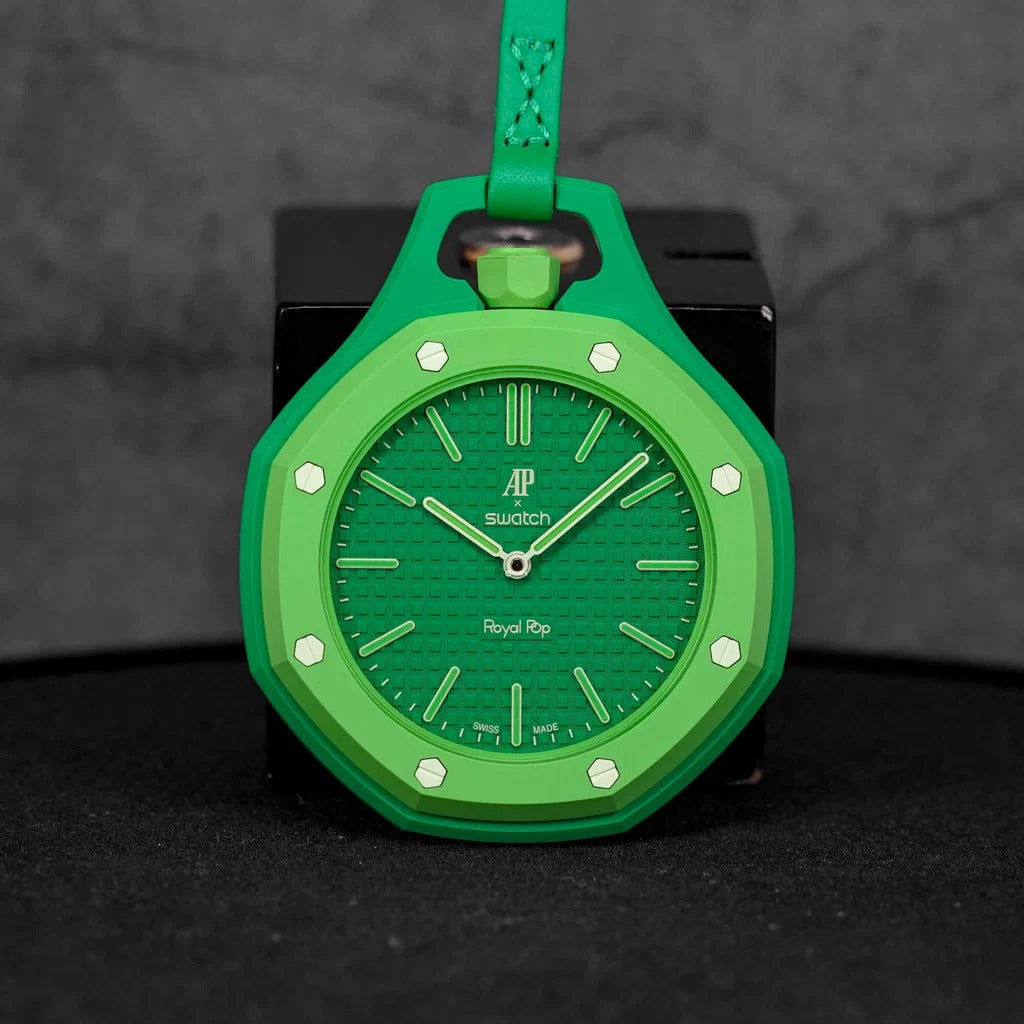 Swatch x AP Royal Pop Green Dial Green Leather Lanyard Watch for Men - Green Eight
