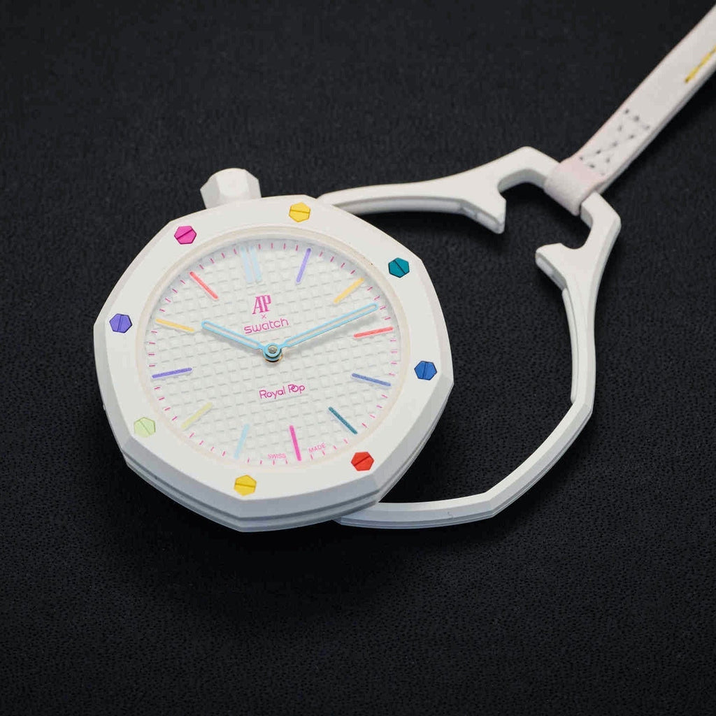 Swatch x AP Royal Pop White Dial White Leather Lanyard Watch for Men - Huit Blanc
