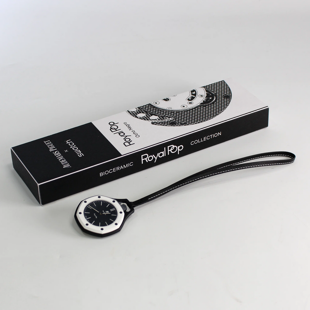 Swatch x AP Royal Pop Black Dial Black Leather Lanyard Watch for Men - Ocho Negro