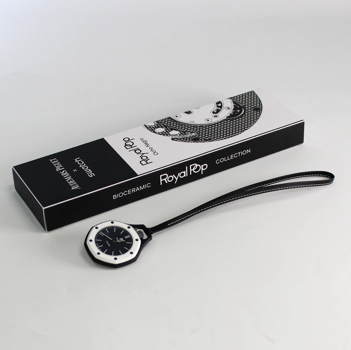 Swatch x AP Royal Pop Black Dial Black Leather Lanyard Watch for Men - Ocho Negro