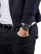 Gucci G Timeless Chronograph Black Dial Black Leather Strap Watch For Men - YA126244