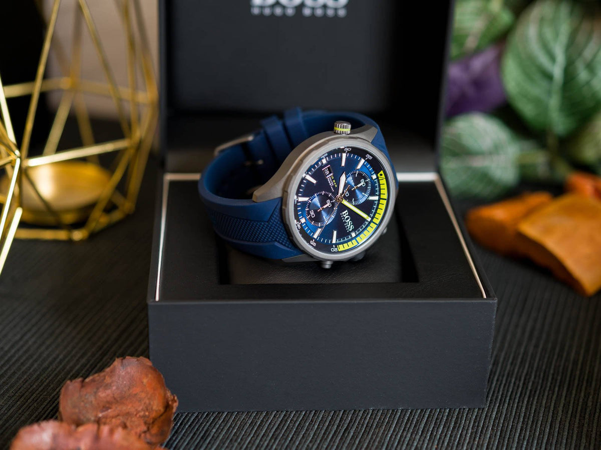 Hugo Boss Globetrotter Blue Dial Blue Silicone Strap Watch for Men - 1513821