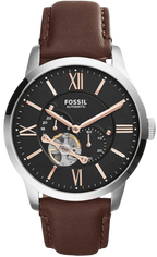 Fossil Townsman Automatic Black Dial Brown Leather Strap Watch for Men - ME3061