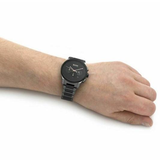 Hugo Boss Peak Black Dial Black Steel Strap Watch for Men - 1513814